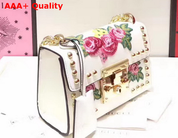 Gucci Padlock Embroidered Leather Shoulder Bag in White Shiny Smooth Calfskin Replica