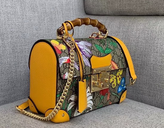 Gucci Padlock GG Flora Small Bamboo Shoulder Bag Yellow and GG Supreme Flora 603221