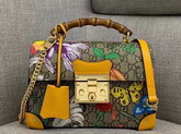 Gucci Padlock GG Flora Small Bamboo Shoulder Bag Yellow and GG Supreme Flora 603221