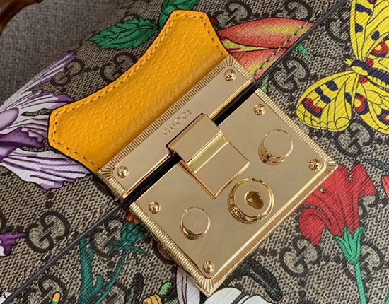 Gucci Padlock GG Flora Small Bamboo Shoulder Bag Yellow and GG Supreme Flora 603221