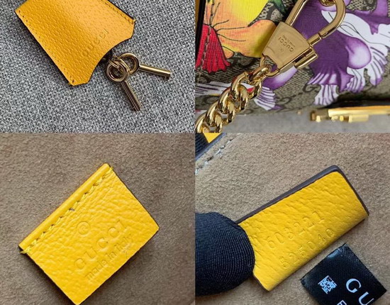 Gucci Padlock GG Flora Small Bamboo Shoulder Bag Yellow and GG Supreme Flora 603221