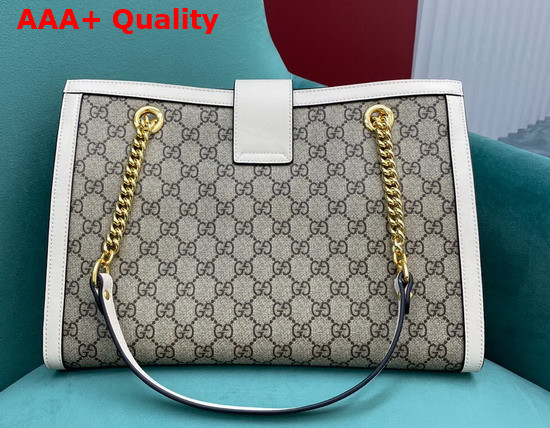 Gucci Padlock GG Medium Shoulder Bag Beige Ebony GG Supreme Canvas with White Leather Detail 479197 Replica