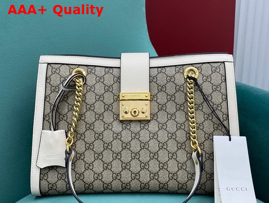 Gucci Padlock GG Medium Shoulder Bag Beige Ebony GG Supreme Canvas with White Leather Detail 479197 Replica