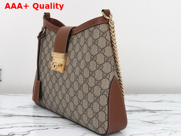 Gucci Padlock GG Medium Shoulder Bag in Beige and Ebony GG Supreme Canvas with Brown Leather Trim 795113 Replica