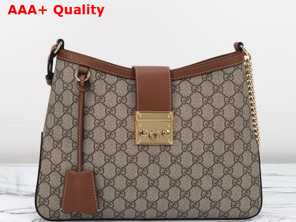 Gucci Padlock GG Medium Shoulder Bag in Beige and Ebony GG Supreme Canvas with Brown Leather Trim 795113 Replica