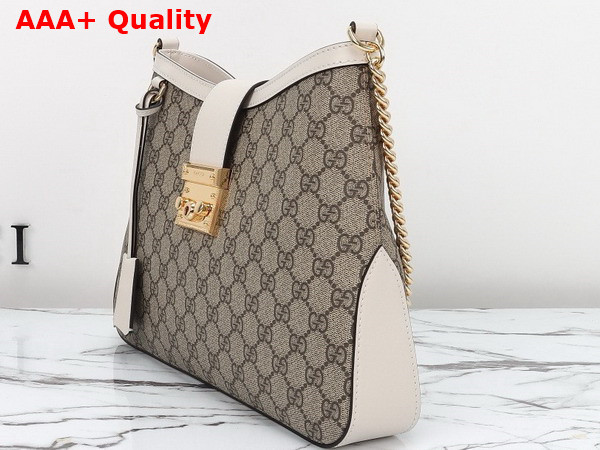 Gucci Padlock GG Medium Shoulder Bag in Beige and Ebony GG Supreme Canvas with White Leather Trim 795113 Replica