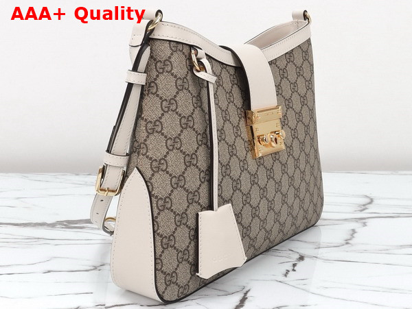 Gucci Padlock GG Medium Shoulder Bag in Beige and Ebony GG Supreme Canvas with White Leather Trim 795113 Replica