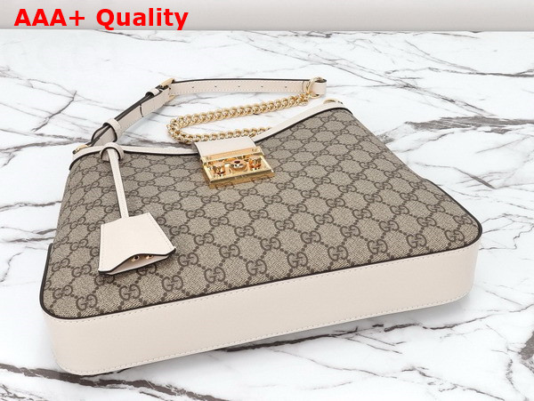 Gucci Padlock GG Medium Shoulder Bag in Beige and Ebony GG Supreme Canvas with White Leather Trim 795113 Replica