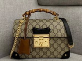 Gucci Padlock GG Small Bamboo Shoulder Bag in Beige Ebony GG Supreme Canvas 603221