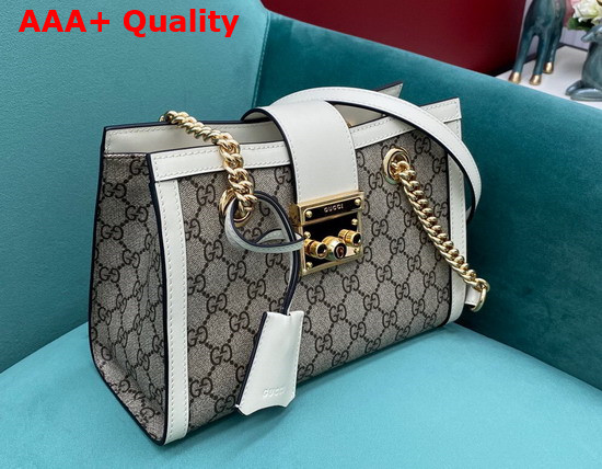 Gucci Padlock GG Small Shoulder Bag Beige Ebony GG Supreme Canvas with White Leather Detail 478156 Replica