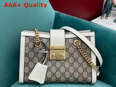 Gucci Padlock GG Small Shoulder Bag Beige Ebony GG Supreme Canvas with White Leather Detail 478156 Replica