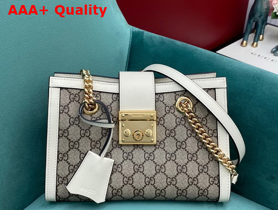 Gucci Padlock GG Small Shoulder Bag Beige Ebony GG Supreme Canvas with White Leather Detail 478156 Replica