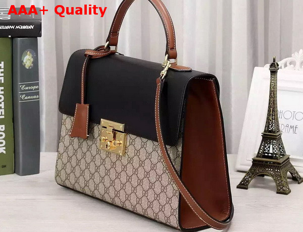 Gucci Padlock GG Supreme Top Handle Bag Black and Brown Leather Details Replica