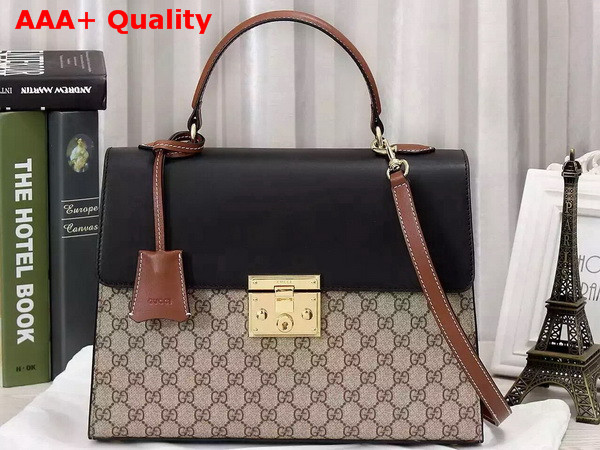 Gucci Padlock GG Supreme Top Handle Bag Black and Brown Leather Details Replica