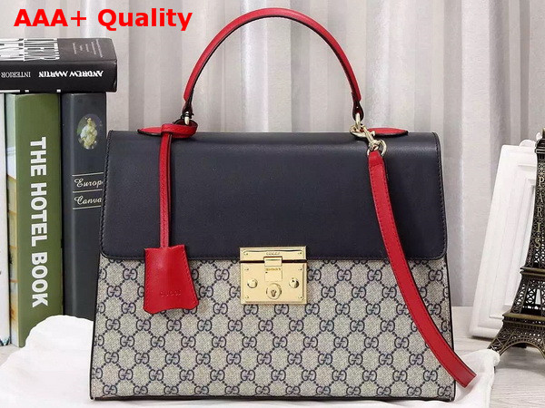 Gucci Padlock GG Supreme Top Handle Bag Blue and Red Details Replica