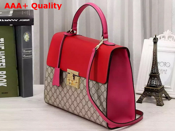 Gucci Padlock GG Supreme Top Handle Bag Red and Pink Leather Details Replica