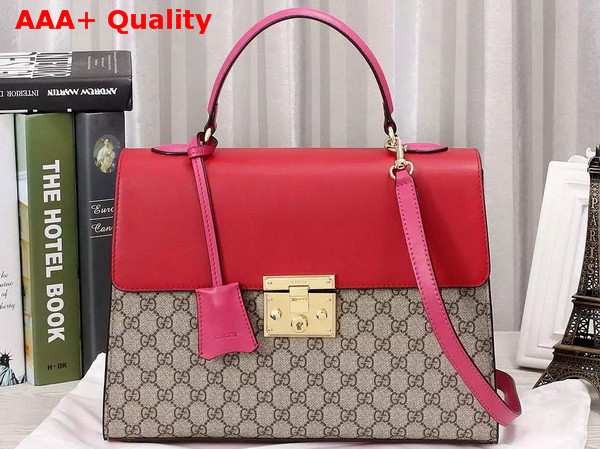 Gucci Padlock GG Supreme Top Handle Bag Red and Pink Leather Details Replica