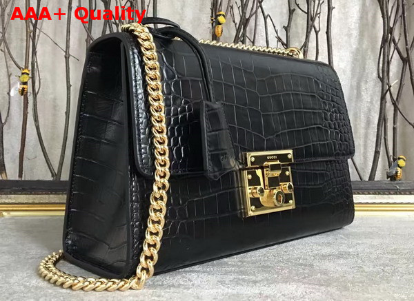 Gucci Padlock Shoulder Bag in Black Croc Embossed Leather Replica