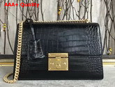 Gucci Padlock Shoulder Bag in Black Croc Embossed Leather Replica