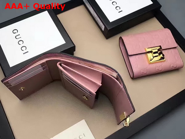 Gucci Padlock Signature Leather French Flap Wallet Pink Replica