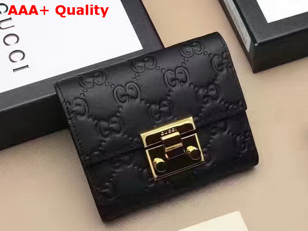 Gucci Padlock Signature Leather French Flap Wallet in Black Replica