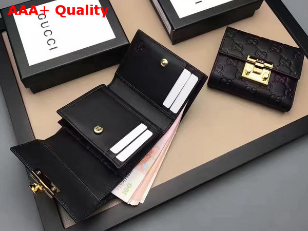 Gucci Padlock Signature Leather French Flap Wallet in Black Replica