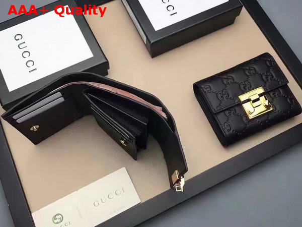 Gucci Padlock Signature Leather French Flap Wallet in Black Replica