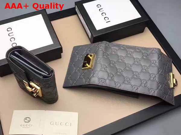 Gucci Padlock Signature Leather French Flap Wallet in Grey Replica