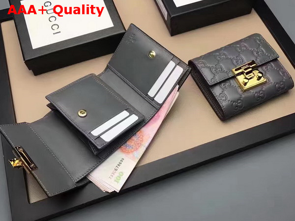 Gucci Padlock Signature Leather French Flap Wallet in Grey Replica