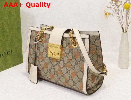 Gucci Padlock Small Berry Tote Bag in White Leather and GG Supreme Canvas 498156 Replica