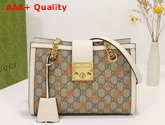 Gucci Padlock Small Berry Tote Bag in White Leather and GG Supreme Canvas 498156 Replica