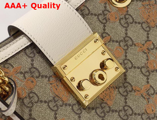 Gucci Padlock Small Berry Tote Bag in White Leather and GG Supreme Canvas 498156 Replica