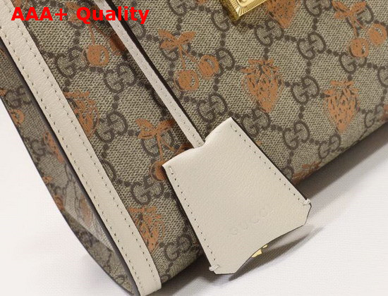 Gucci Padlock Small Berry Tote Bag in White Leather and GG Supreme Canvas 498156 Replica