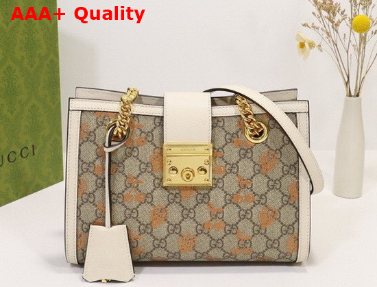 Gucci Padlock Small Berry Tote Bag in White Leather and GG Supreme Canvas 498156 Replica