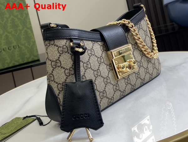 Gucci Padlock Small Shoulder Bag in Beige and Ebony GG Supreme Canvas with Black Leather Trim 811705 Replica