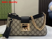 Gucci Padlock Small Shoulder Bag in Beige and Ebony GG Supreme Canvas with Black Leather Trim 811705 Replica