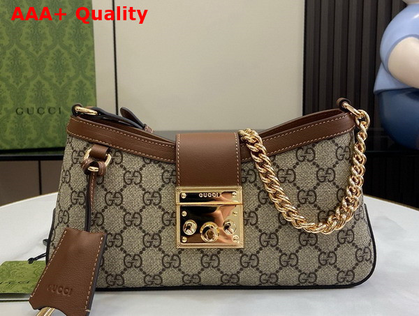 Gucci Padlock Small Shoulder Bag in Beige and Ebony GG Supreme Canvas with Brown Leather Trim 811705 Replica