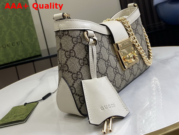 Gucci Padlock Small Shoulder Bag in Beige and Ebony GG Supreme Canvas with White Leather Trim 811705 Replica