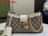 Gucci Padlock Small Shoulder Bag in Beige and Ebony GG Supreme Canvas with White Leather Trim 811705 Replica