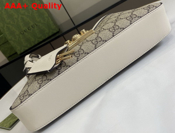 Gucci Padlock Small Shoulder Bag in Beige and Ebony GG Supreme Canvas with White Leather Trim 811705 Replica