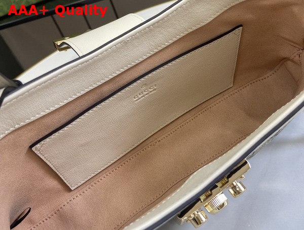 Gucci Padlock Small Shoulder Bag in Beige and Ebony GG Supreme Canvas with White Leather Trim 811705 Replica