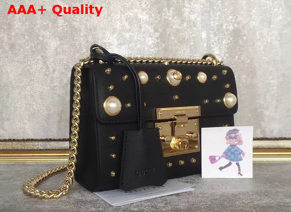 Gucci Padlock Studded Leather Shoulder Bag in Black Small Size Replica