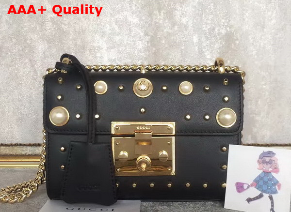 Gucci Padlock Studded Leather Shoulder Bag in Black Small Size Replica