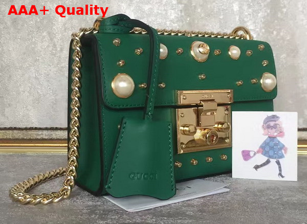 Gucci Padlock Studded Leather Shoulder Bag in Green Small Size Replica