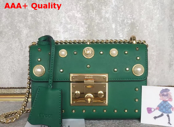 Gucci Padlock Studded Leather Shoulder Bag in Green Small Size Replica