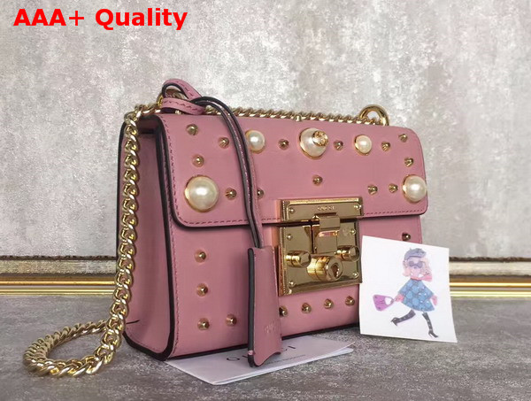 Gucci Padlock Studded Leather Shoulder Bag in Pink Small Size Replica