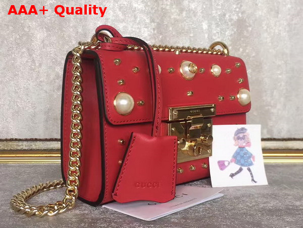 Gucci Padlock Studded Leather Shoulder Bag in Red Small Size Replica