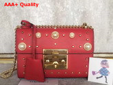 Gucci Padlock Studded Leather Shoulder Bag in Red Small Size Replica