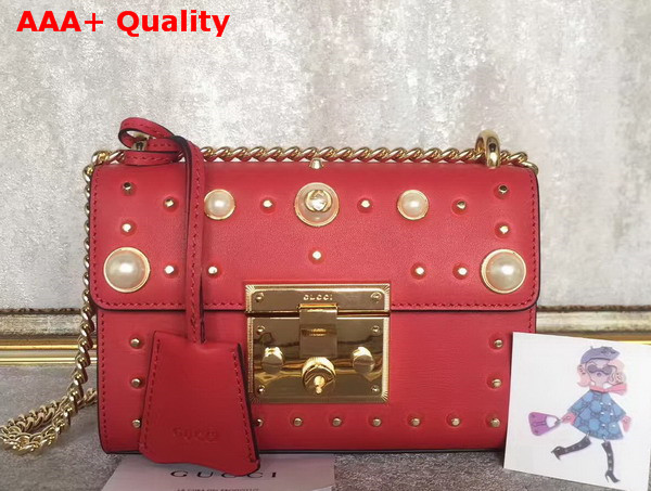 Gucci Padlock Studded Leather Shoulder Bag in Red Small Size Replica