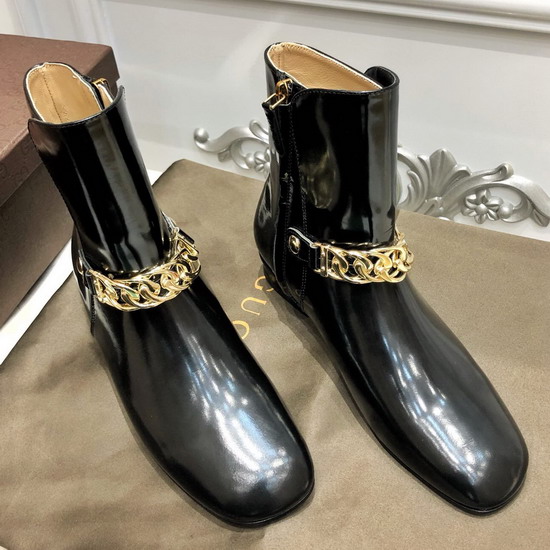 Gucci Patent Leather Ankle Boot with Chain Black